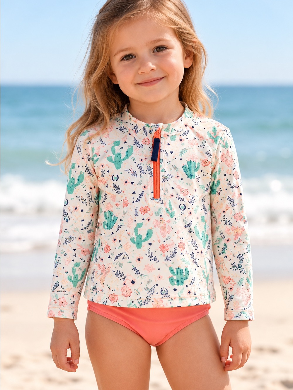 RuffleButts Girls Cactus Print Rash Guard Swim Top Size 3T